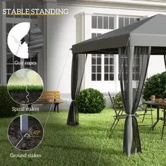 Outsunny 3 x 3 m Pop Up Gazebo, 420D Garden Tent Canopy with Removable Mesh Sidewall Netting, Carry Bag for Garden Patio Outdoor, Light Grey - 6