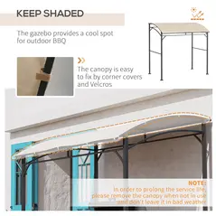 Outsunny 2.2 x 1.5 m BBQ Grill Gazebo Tent, Garden Grill with Metal Frame, Curved Canopy and 10 Hooks, Outdoor Sun Shade, Beige - 4