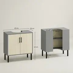 kleankin Under Sink Cabinet, Bathroom Vanity Unit, Storage Cupboard with Double Doors and Storage Shelves, 60x30x60cm, Natural - 3