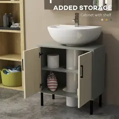 kleankin Under Sink Cabinet, Bathroom Vanity Unit, Storage Cupboard with Double Doors and Storage Shelves, 60x30x60cm, Natural - 5