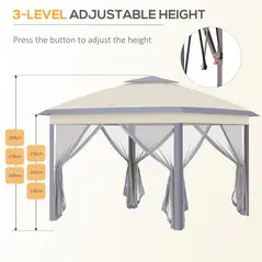 Outsunny 3.3 x 3.3m Pop Up Gazebo, Double Roof Foldable Canopy Tent with Zipped Mesh Sidewalls, Height Adjustable and Carrying Bag, Event Tent for Patio Garden, Beige - 6