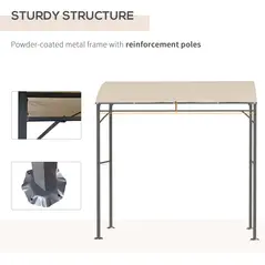 Outsunny 2.2 x 1.5 m BBQ Grill Gazebo Tent, Garden Grill with Metal Frame, Curved Canopy and 10 Hooks, Outdoor Sun Shade, Beige - 6