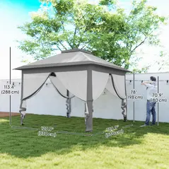Outsunny 3.3 x 3.3m Pop Up Gazebo, Double Roof Foldable Canopy Tent with Zipped Mesh Sidewalls, Height Adjustable and Carrying Bag, Event Tent for Patio Garden, Grey - 3