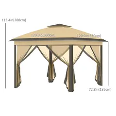 Outsunny 3.3 x 3.3m Pop Up Gazebo, Double Roof Foldable Canopy Tent with Zipped Mesh Sidewalls, Height Adjustable and Carrying Bag, Event Tent for Patio Garden, Beige - 3