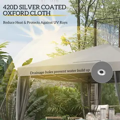 Outsunny 3 x 3 m Pop Up Gazebo, 420D Garden Tent Canopy with Removable Mesh Sidewall Netting, Carry Bag for Garden Patio Outdoor, Light Grey - 5