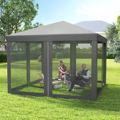 Outsunny 3 x 3 m Pop Up Gazebo, 420D Garden Tent Canopy with Removable Mesh Sidewall Netting, Carry Bag for Garden Patio Outdoor, Light Grey - 9