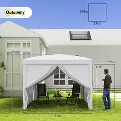 Outsunny 3 x 3m Pop Up Gazebo, Wedding Party Canopy Tent Marquee with Carry Bag and Windows, White - 4