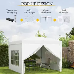 Outsunny 3 x 3m Pop Up Gazebo, Wedding Party Canopy Tent Marquee with Carry Bag and Windows, White - 5