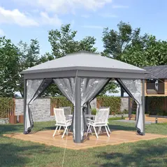 Outsunny 3.3 x 3.3m Pop Up Gazebo, Double Roof Foldable Canopy Tent with Zipped Mesh Sidewalls, Height Adjustable and Carrying Bag, Event Tent for Patio Garden, Grey - 9