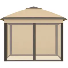 Outsunny 3.3 x 3.3m Pop Up Gazebo, Double Roof Foldable Canopy Tent with Zipped Mesh Sidewalls, Height Adjustable and Carrying Bag, Event Tent for Patio Garden, Beige - 8