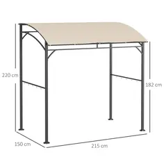 Outsunny 2.2 x 1.5 m BBQ Grill Gazebo Tent, Garden Grill with Metal Frame, Curved Canopy and 10 Hooks, Outdoor Sun Shade, Beige - 3