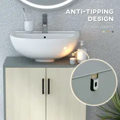 kleankin Under Sink Cabinet, Bathroom Vanity Unit, Storage Cupboard with Double Doors and Storage Shelves, 60x30x60cm, Natural - 6