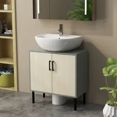 kleankin Under Sink Cabinet, Bathroom Vanity Unit, Storage Cupboard with Double Doors and Storage Shelves, 60x30x60cm, Natural - 7