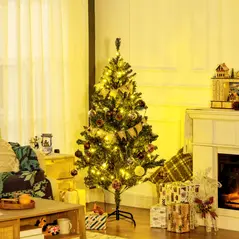 HOMCOM 5' Artificial Prelit Christmas Trees Holiday Décor with Warm White LED Lights, Decoration, Banner, Tag, Ball - 2