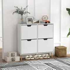 HOMCOM Shoe Storage Cabinet, 4 Flip Drawers, Shoe Organizer for 8-16 Pairs of Shoes, White - 2