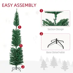 HOMCOM 7.5' Artificial Prelit Christmas Trees Holiday Décor with Colourful LED Lights, Pencil Shape, Steel Base - 8