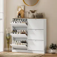 HOMCOM Modern Compact Three-Drawer Shoe Storage Cabinet - White - 8