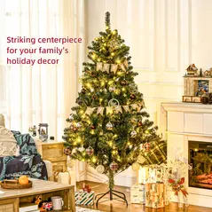 HOMCOM 6' Artificial Prelit Christmas Trees Holiday Décor with Warm White LED Lights, Decoration, Banner, Tag, Ball - 4
