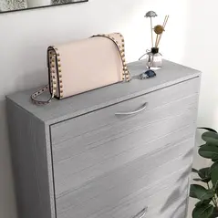HOMCOM 12-Shoe Flip Drawer Storage Cabinet - Grey Wood-Effect - 8