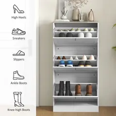 HOMCOM Modern Compact Three-Drawer Shoe Storage Cabinet - White - 6