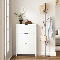 HOMCOM Slim Shoe Cabinet, Narrow Shoe Cupboard with 3 Flip Drawers, Adjustable Shelves for 18 Pairs of Shoes for Hallway, White - 8