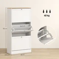 HOMCOM Modern Compact Three-Drawer Shoe Storage Cabinet - White - 3