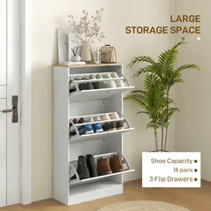 HOMCOM Modern Compact Three-Drawer Shoe Storage Cabinet - White - 4
