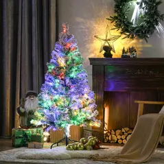 HOMCOM 4.5' Artificial Snow Christmas Trees with Frosted Branches, Warm White or Colourful LED Lights, Steel Base - 2