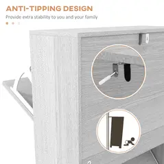 HOMCOM 12-Shoe Flip Drawer Storage Cabinet - Grey Wood-Effect - 7