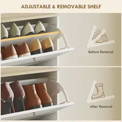 HOMCOM Modern Compact Three-Drawer Shoe Storage Cabinet - White - 5