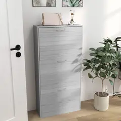 HOMCOM 12-Shoe Flip Drawer Storage Cabinet - Grey Wood-Effect - 2