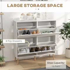 HOMCOM Shoe Storage Cabinet, 4 Flip Drawers, Shoe Organizer for 8-16 Pairs of Shoes, White - 4