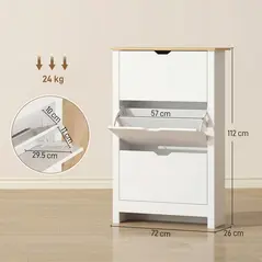HOMCOM Slim Shoe Cabinet, Narrow Shoe Cupboard with 3 Flip Drawers, Adjustable Shelves for 18 Pairs of Shoes for Hallway, White - 3