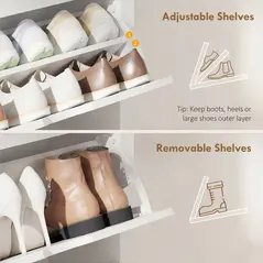 HOMCOM Slim Shoe Cabinet, Narrow Shoe Cupboard with 3 Flip Drawers, Adjustable Shelves for 18 Pairs of Shoes for Hallway, White - 5