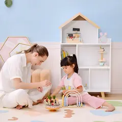 ZONEKIZ Three-Tier Toy Storage Shelf, Kids Bookcase, with Six Cubes, for Playroom, Bedroom - White - 8