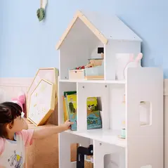 ZONEKIZ Three-Tier Toy Storage Shelf, Kids Bookcase, with Six Cubes, for Playroom, Bedroom - White - 7