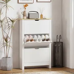 HOMCOM Slim Shoe Cabinet, Narrow Shoe Cupboard with 3 Flip Drawers, Adjustable Shelves for 18 Pairs of Shoes for Hallway, White - 7