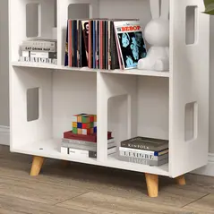 ZONEKIZ Three-Tier Toy Storage Shelf, Kids Bookcase, with Six Cubes, for Playroom, Bedroom - White - 9
