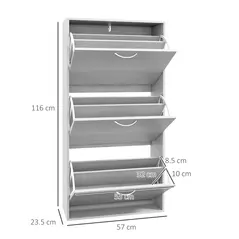 HOMCOM 12-Shoe Flip Drawer Storage Cabinet - Grey Wood-Effect - 3