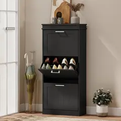 HOMCOM Three-Drawer Minimalistic Shoe Cabinet - Black - 2