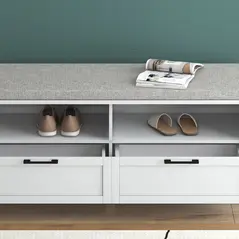 HOMCOM Shoe Bench with Removable Cushion, Shoe Storage Bench with Padded Seat, Open Compartments and Drawers for Entryway Hallway - 6
