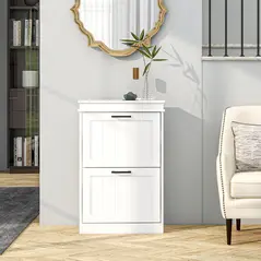 HOMCOM Two-Drawer Minimalistic 10-Shoe Cabinet - White - 8