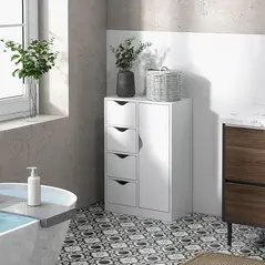 HOMCOM Bathroom Cabinet, Freestanding Storage Cabinet with 4 Drawers, Door Cupboard for Living Room, Kitchen, Bedroom, White - 2