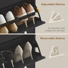 HOMCOM Three-Drawer Minimalistic Shoe Cabinet - Black - 5