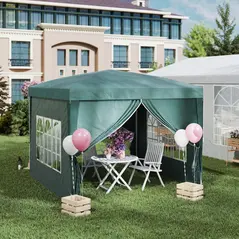 Outsunny 3 x 3m Pop Up Gazebo, Wedding Party Canopy Tent Marquee with Carry Bag and Windows, Green - 2