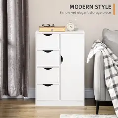 HOMCOM Bathroom Cabinet, Freestanding Storage Cabinet with 4 Drawers, Door Cupboard for Living Room, Kitchen, Bedroom, White - 4