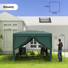 Outsunny 3 x 3m Pop Up Gazebo, Wedding Party Canopy Tent Marquee with Carry Bag and Windows, Green - 4