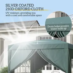 Outsunny 3 x 3m Pop Up Gazebo, Wedding Party Canopy Tent Marquee with Carry Bag and Windows, Green - 6