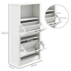 HOMCOM Modern Shoe Cabinet with 2 Flip Drawers and Adjustable Shelves, Narrow Shoe Storage Cabinet with Open Compartment, Holds 10 Pairs for Entryway, Hallway, White - 3
