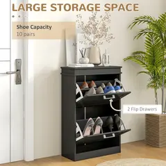 HOMCOM Two-Drawer Minimalistic 10-Shoe Cabinet - Black - 4